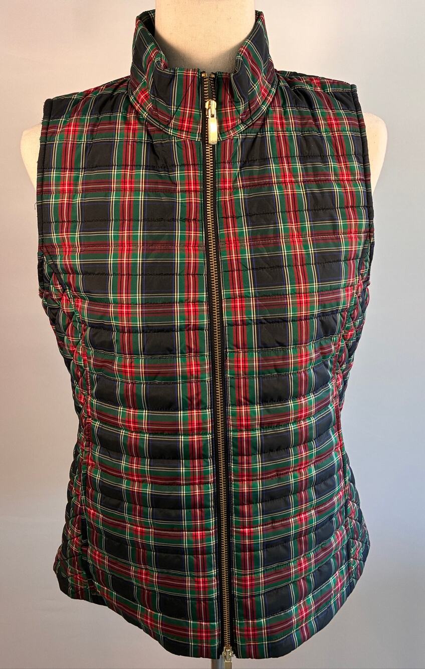 Vineyard Vines Quilted Puffer Vest Green Red Tartan Plaid Womens S